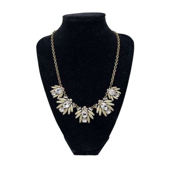 J Crew Gold Tone and Rhinestone Bib Statement Necklace Chainlink Gem Stones - Picture 1 of 6
